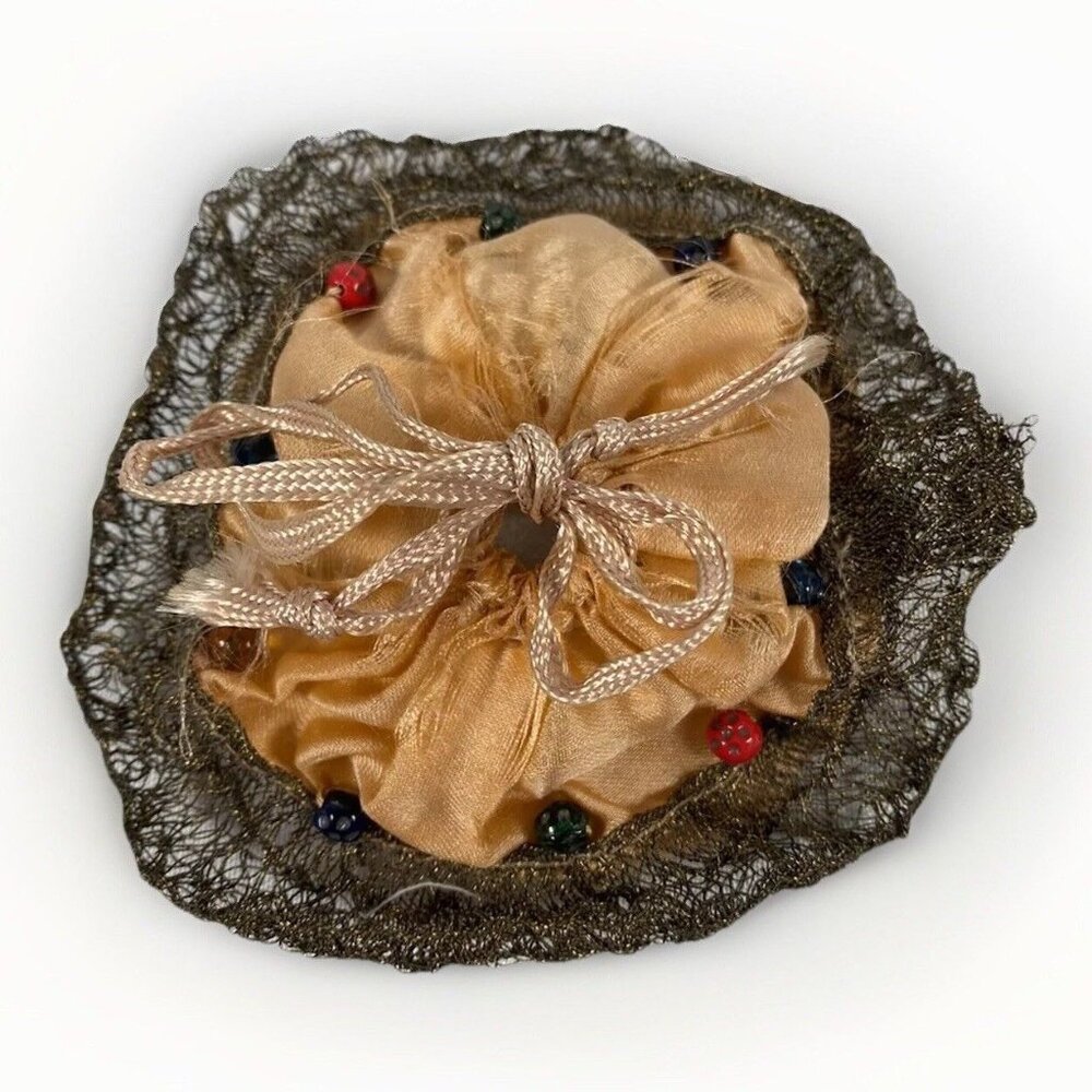 1940’s Powder Puff Compact Mirror Orange Silk WWII Era